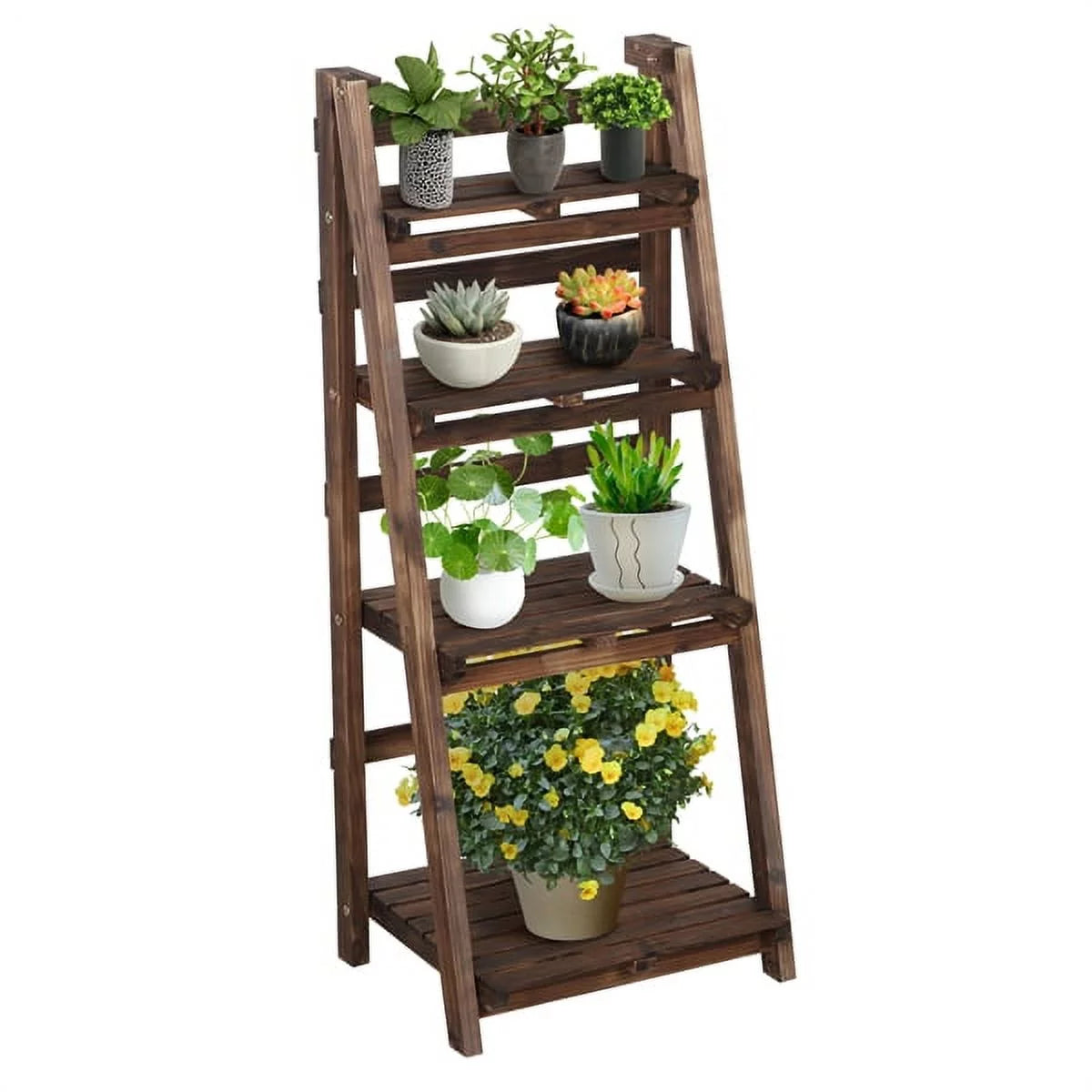 4 Tier Foldable Wooden Flower Stand Ladder Shelves L24566
