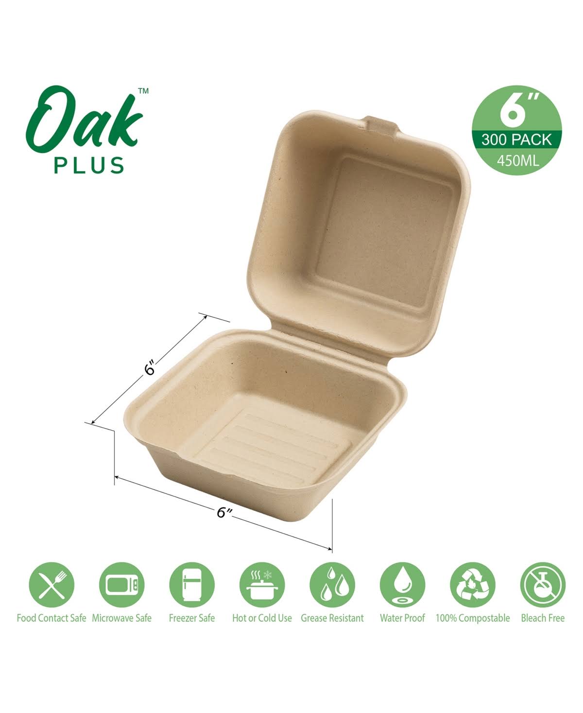 Disposable Sugarcane Clamshell Containers 300 Pack 450ml J119484
