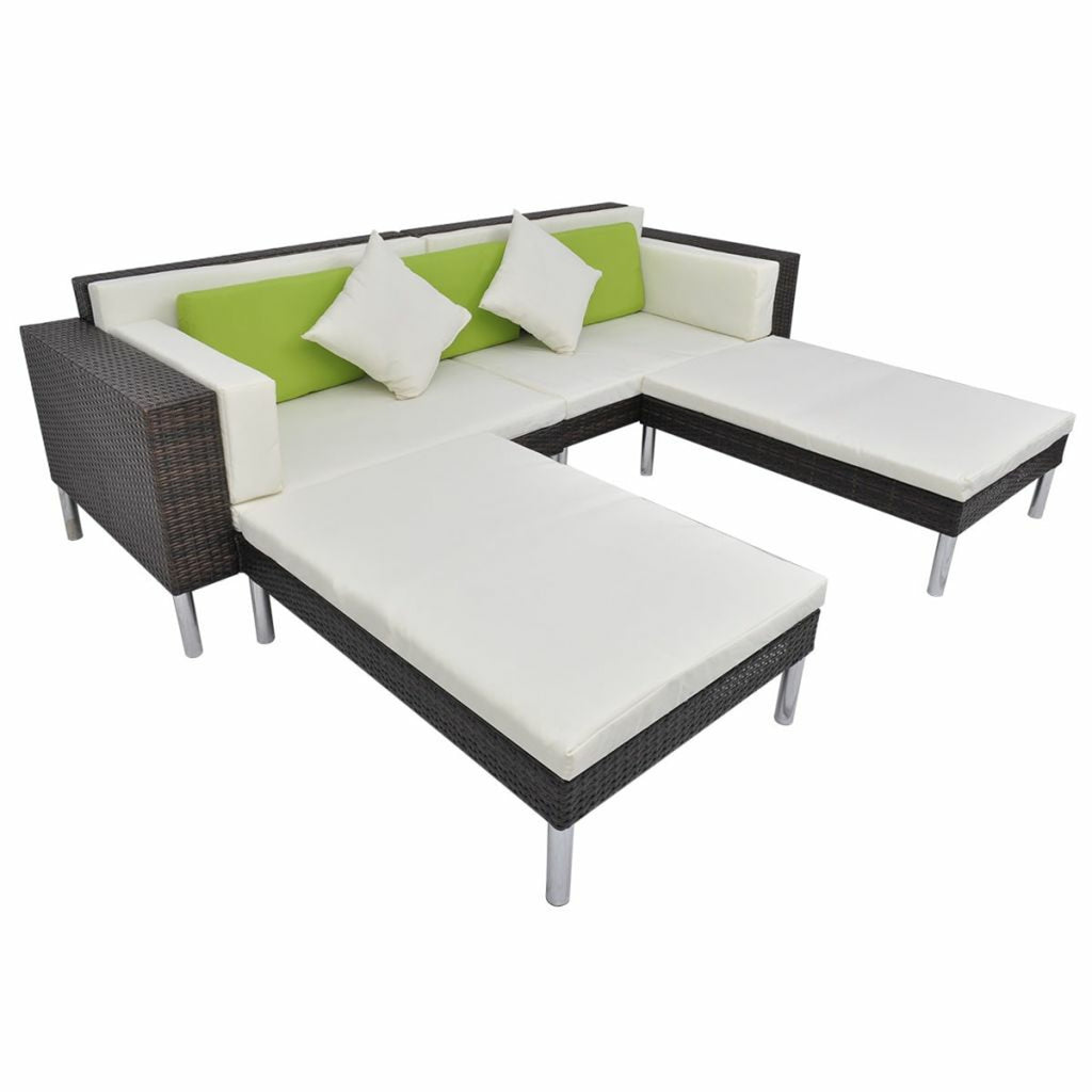4 Piece Outdoor Conversation Set Cushioned Corner Sofa with Ottoman and Coffee Table Sectional Sofa Set Brown Poly Rattan L9792