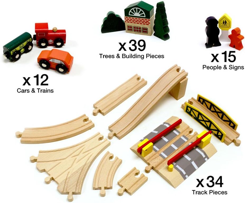 100-Piece Wooden Train Track Town Starter Set O77858