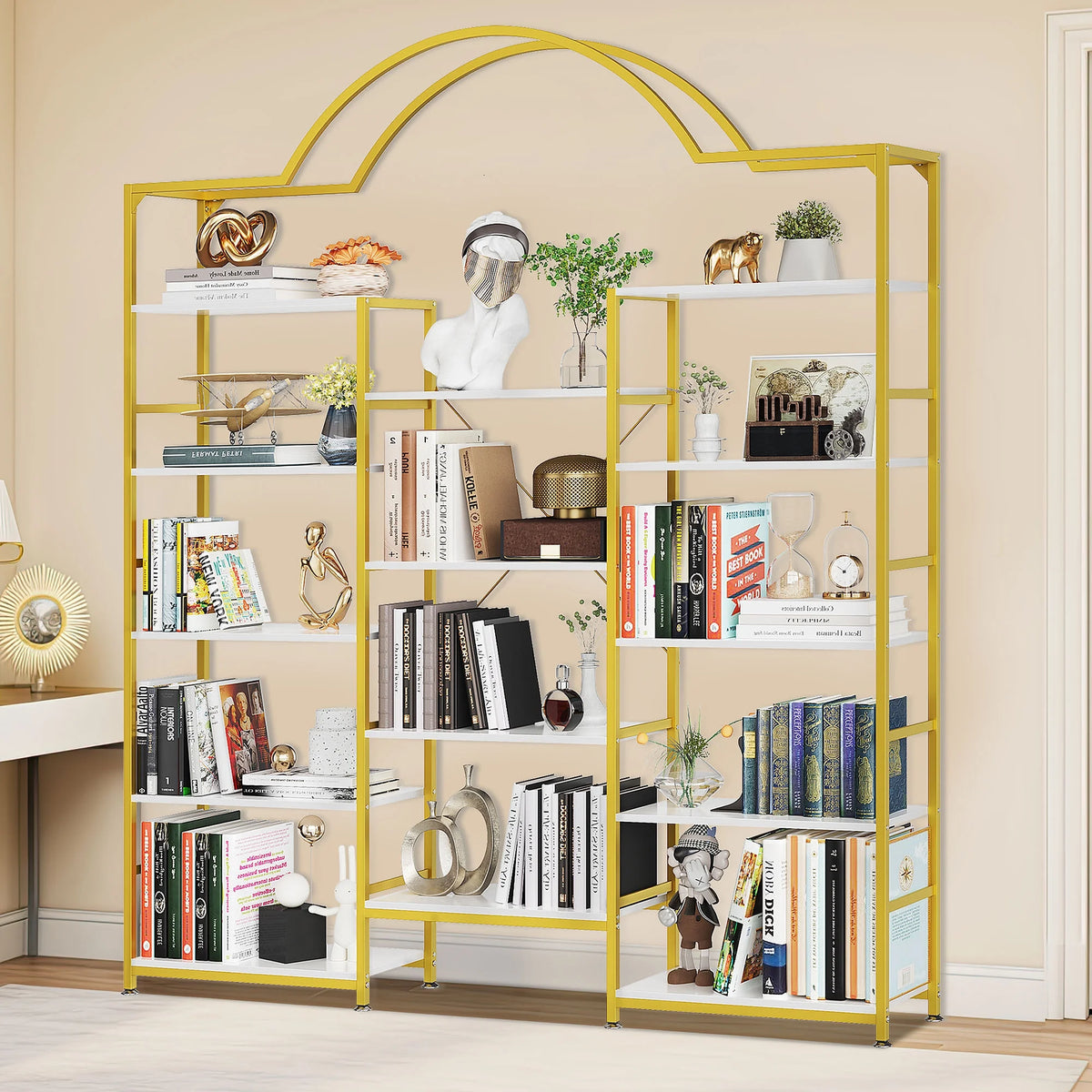 5-Tier Gold and White Bookshelf F4091