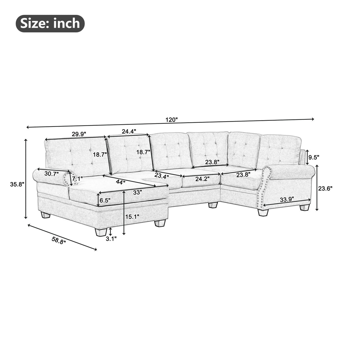 Beige U-Shaped Sectional Sofa H768068