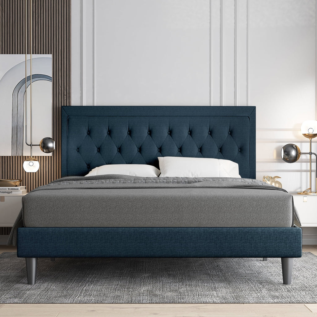 Queen Size Upholstered Platform Bed with Adjustable Headboard Z216439