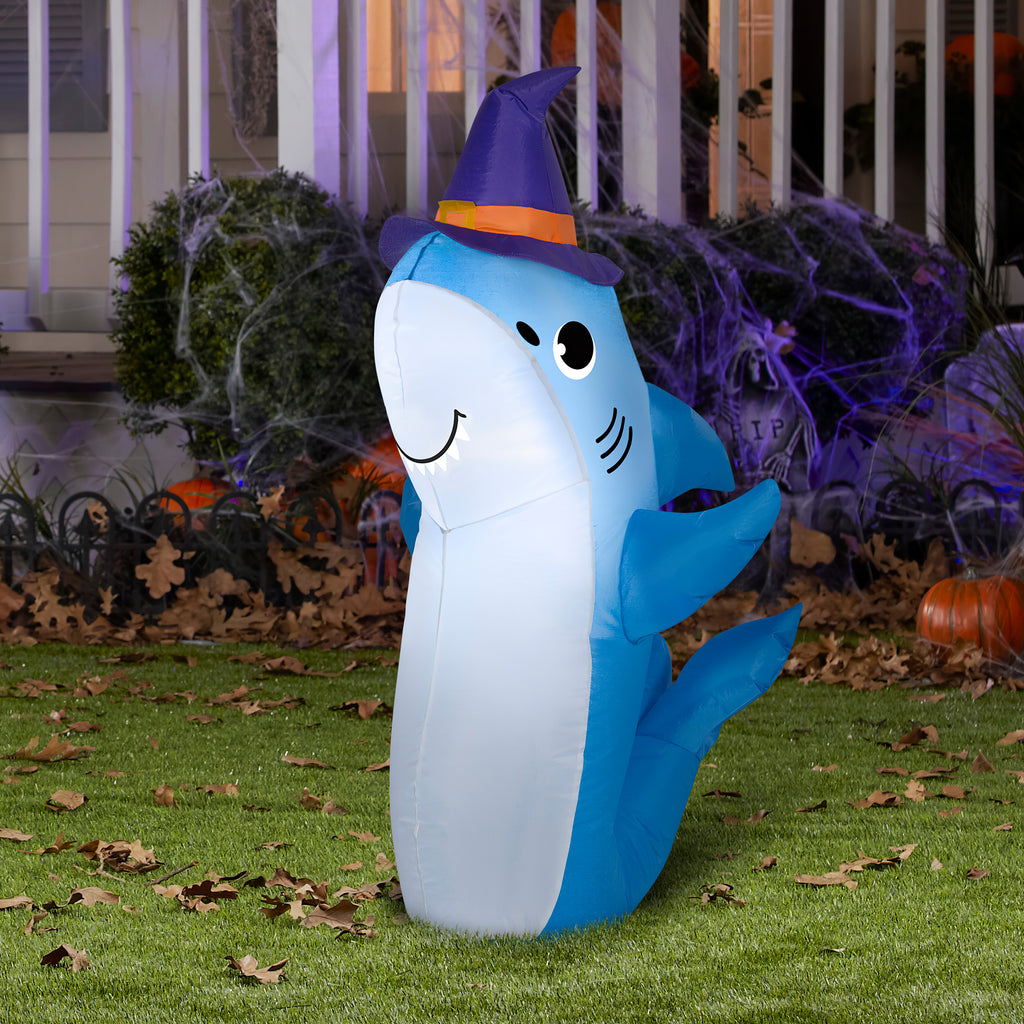 Inflatable Shark with Witch Hat, 3.5 ft Tall, Multicolored S336850