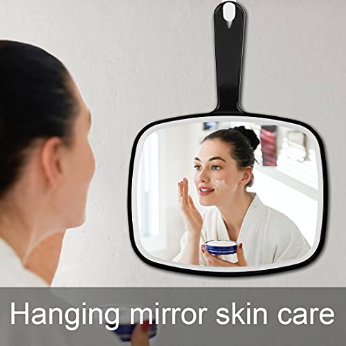 Large Wall Mount Hand Mirror with Handle Square Black 10.3inx7.3in J68914