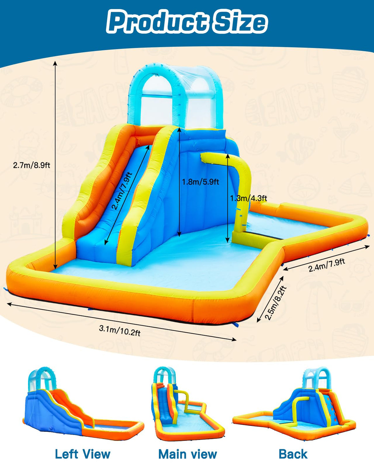 Inflatable Water Slide Park with Spray Pool, Bounce House with Climbing Wall and Blower A566956