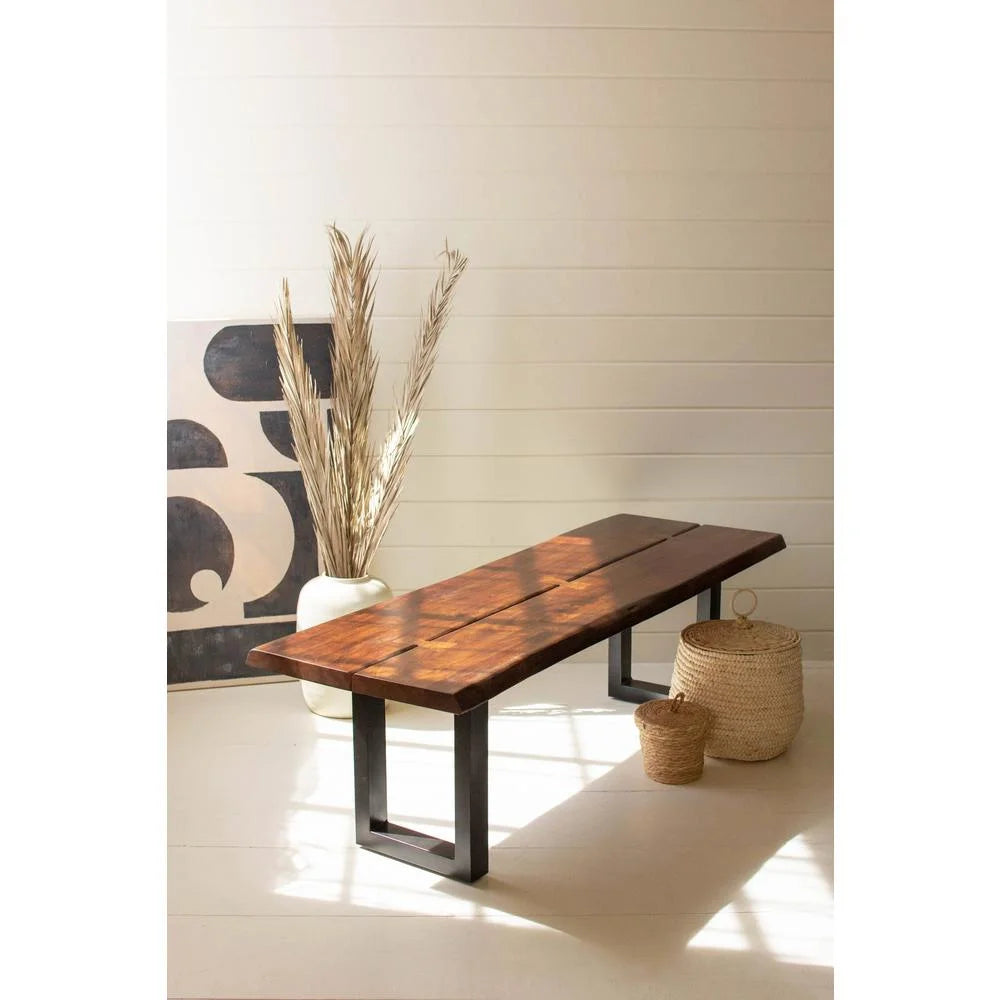 Live Edge Wood And Iron Bench A73429