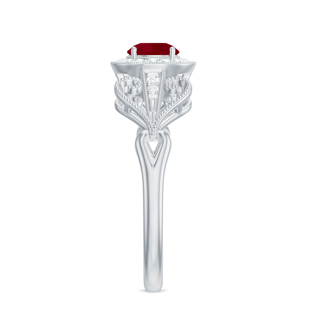 Ruby and Diamond Engagement Ring, 925 Sterling Silver U514