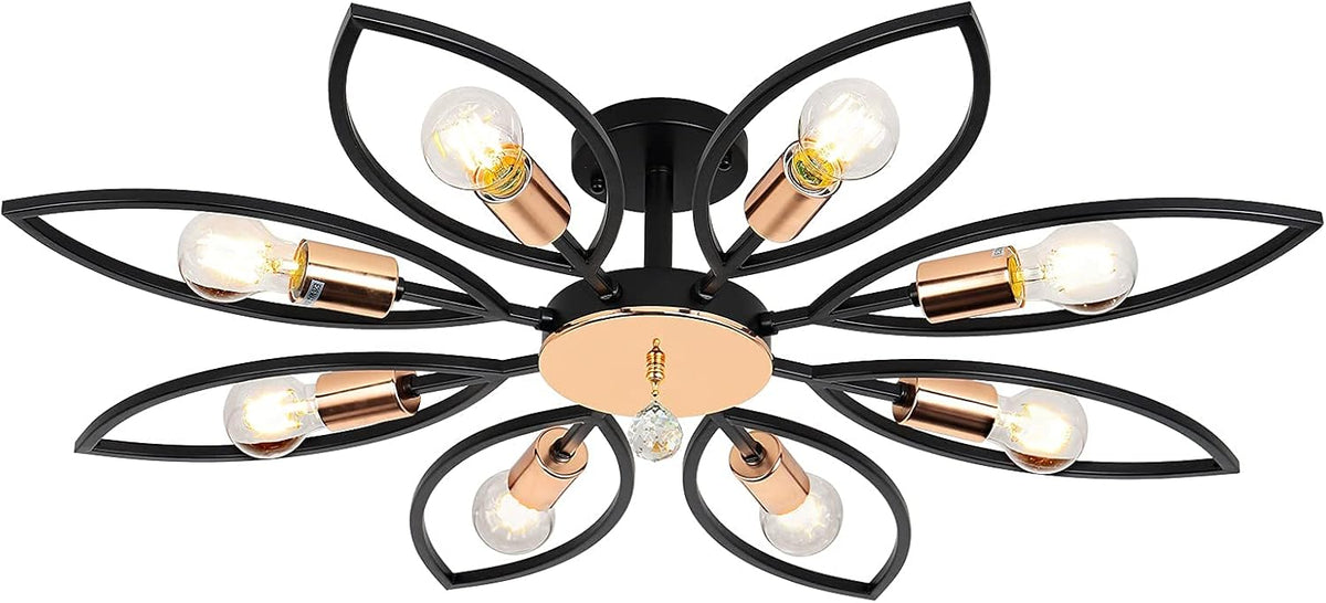 Black 6 Lights LED Semi Flush Mount Ceiling Light T793997