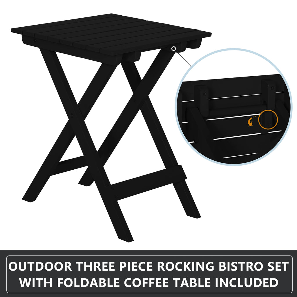 Black Wood Rocking Chair Set of 3 with Foldable Table N3152