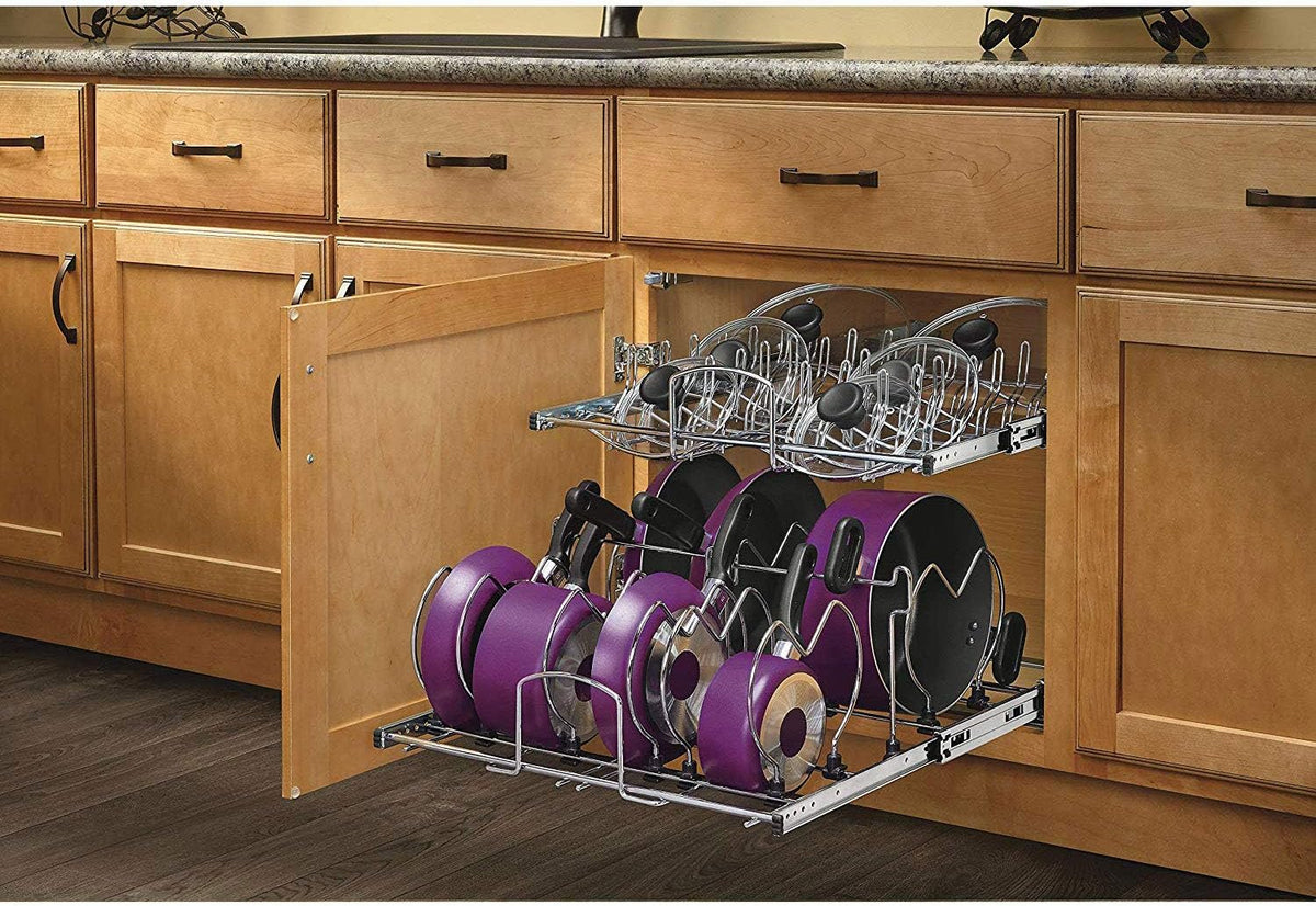 12-Inch 2-Tier Wire Pull Out Kitchen Cabinet Organizer, Chrome Q9558