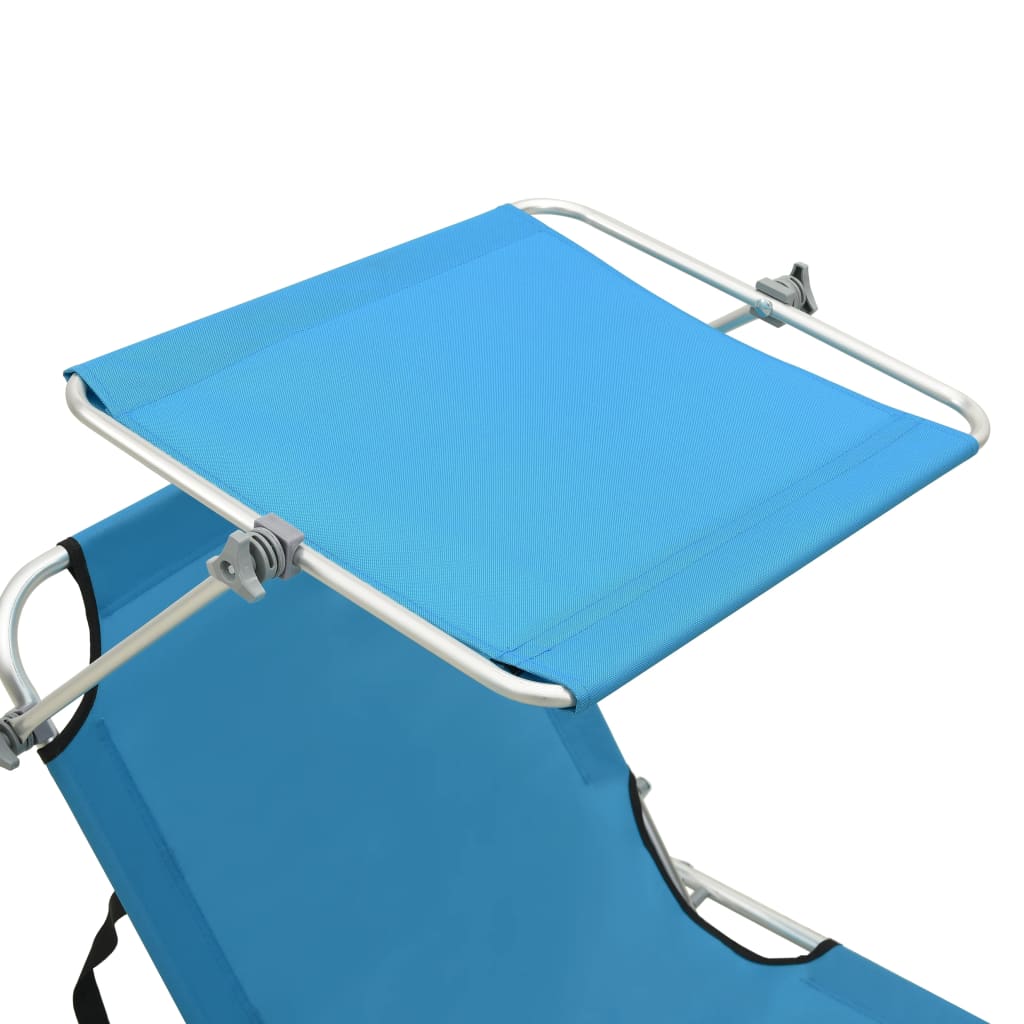 Folding Sun Lounger with Canopy Steel Turquoise and Blue J304714