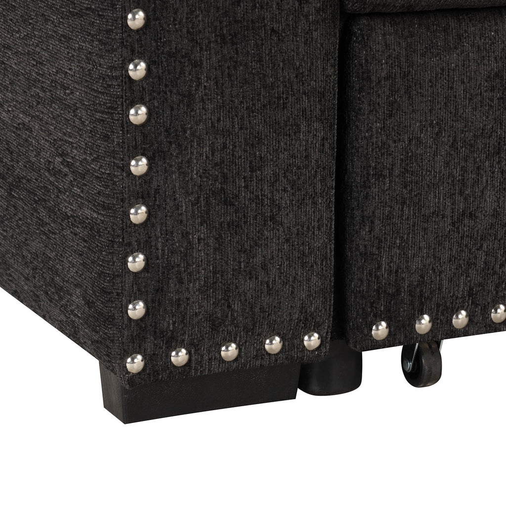 Black Reversible Pull-Out Sectional Sofa Bed with Storage Chaise I267