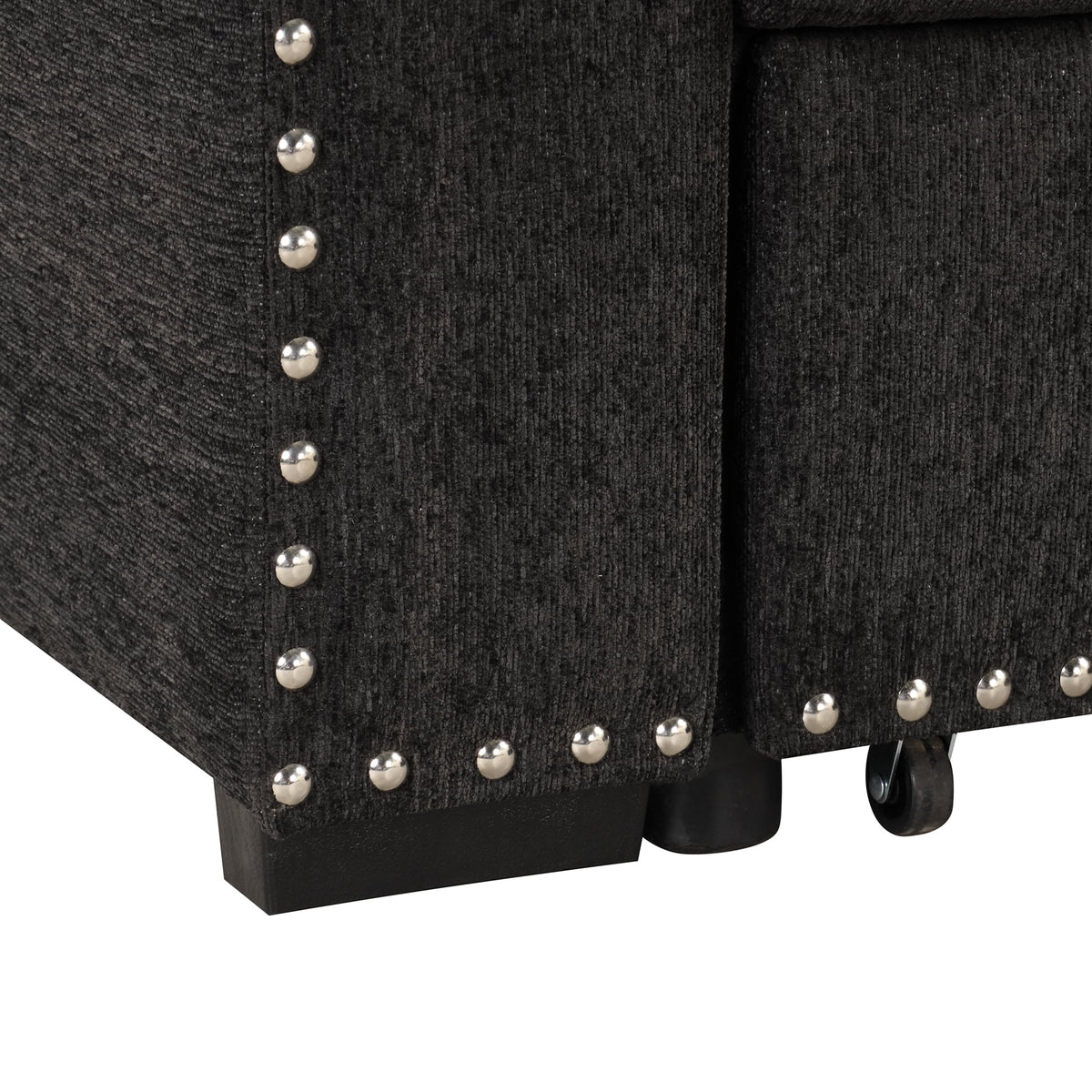Black Reversible Pull-Out Sectional Sofa Bed with Storage Chaise I267