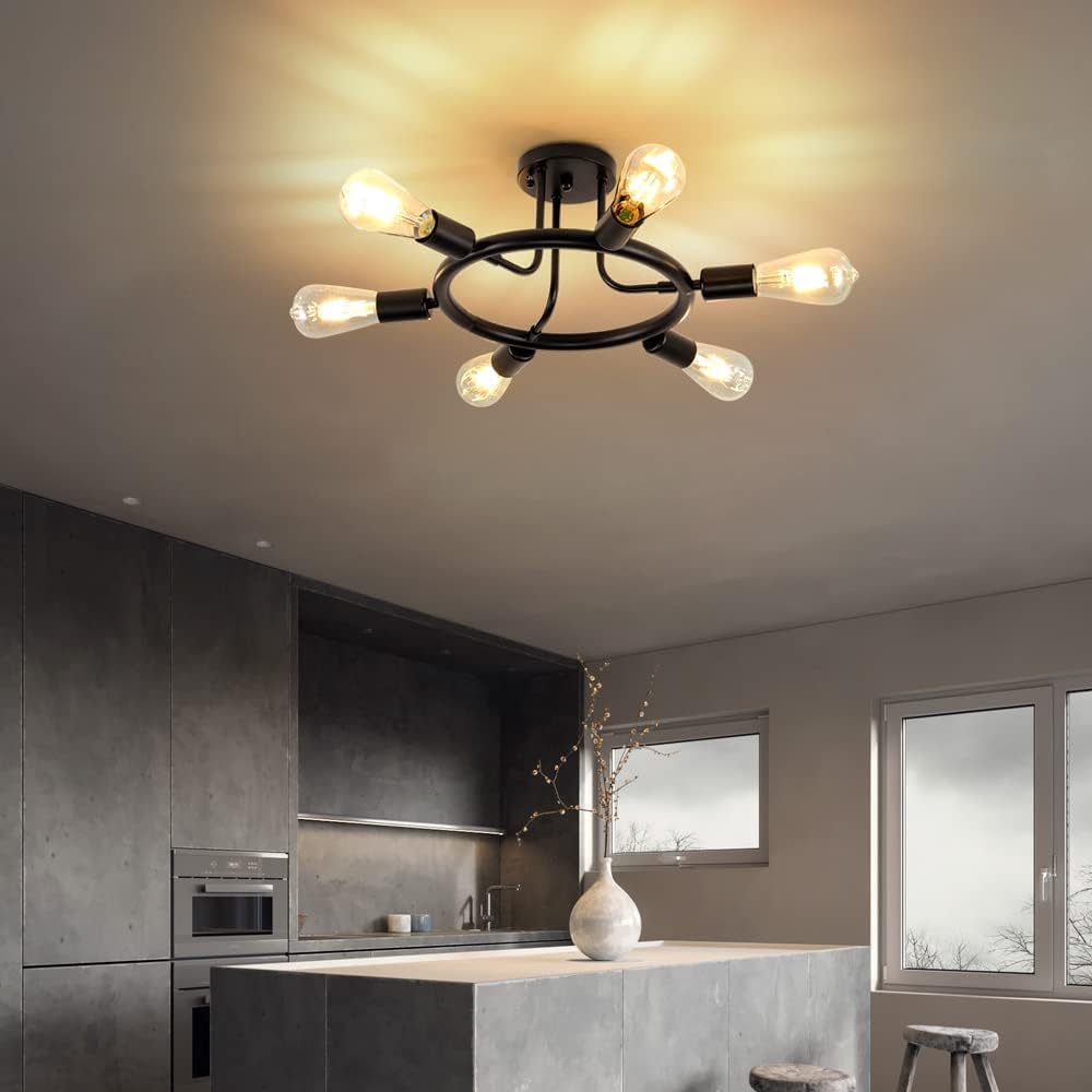 Black 6 Lights LED Semi Flush Mount Ceiling Light T793997