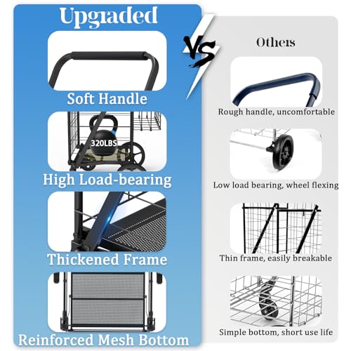 Heavy Duty Folding Shopping Cart with Double Basket, 360° Swivel Wheels, Waterproof Bag X86398