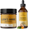 Lion's Mane & Turmeric Kit - 1000 mg Gummies & Turmeric Curcumin Drops - Vegan Non-GMO - 2 Pack A418908