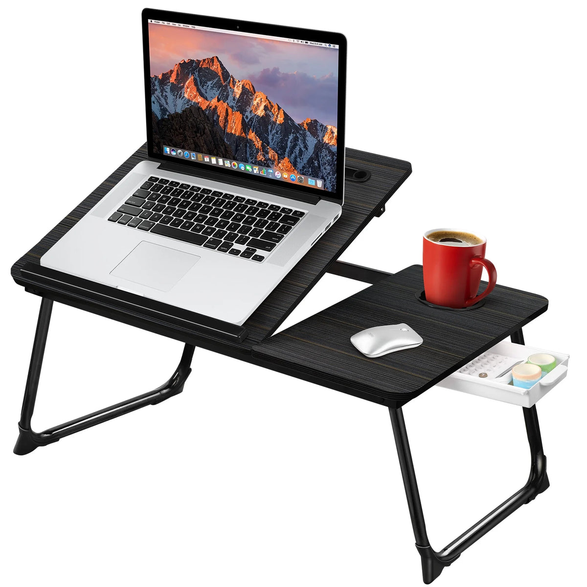Foldable Adjustable Lap Desk with Cup Holder, Black G249473