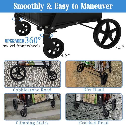 Heavy Duty Folding Shopping Cart with Double Basket, 360° Swivel Wheels, Waterproof Bag X86398