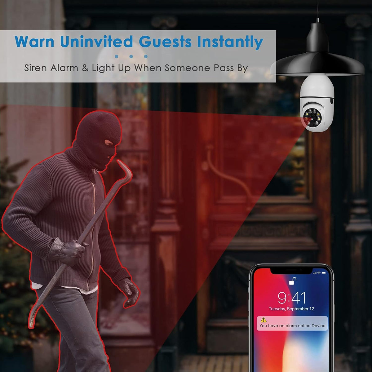 1080P PTZ Bulb Security Camera with WiFi Night Vision A15147