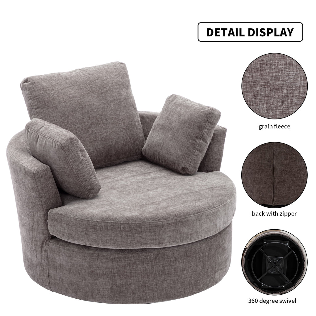 Oversized Round Swivel Accent Chair with 3 Pillows M14959