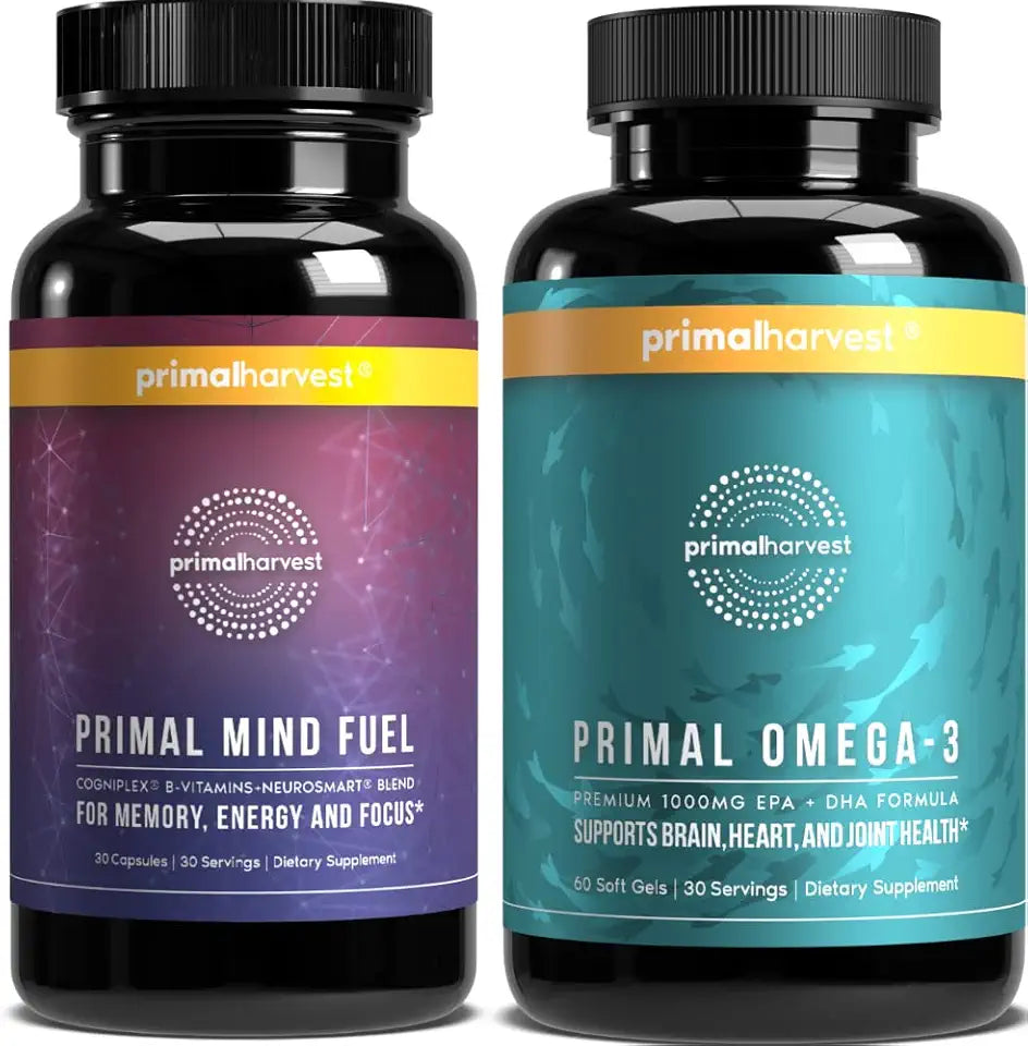 Omega 3 Fish Oil Capsules and Brain Booster Pills Bundle Q6339