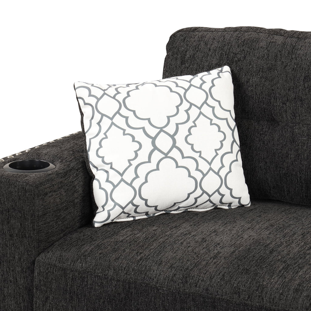 Black Reversible Pull-Out Sectional Sofa Bed with Storage Chaise I267