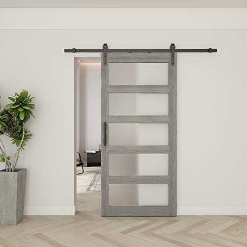 42in x 84in Frosted Glass Barn Door with 7FT Sliding Door Hardware Kit W1599