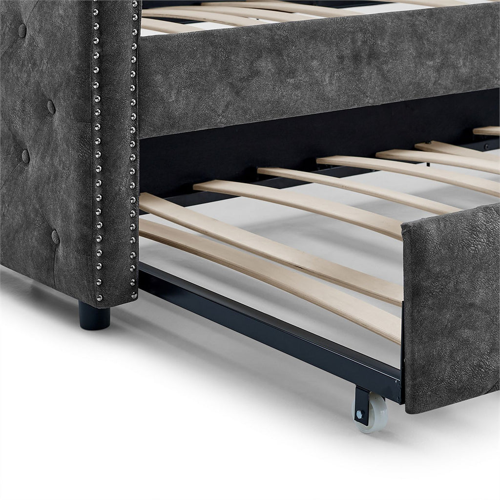 Gray Upholstered Tufted Sofa Bed With Rollers C521