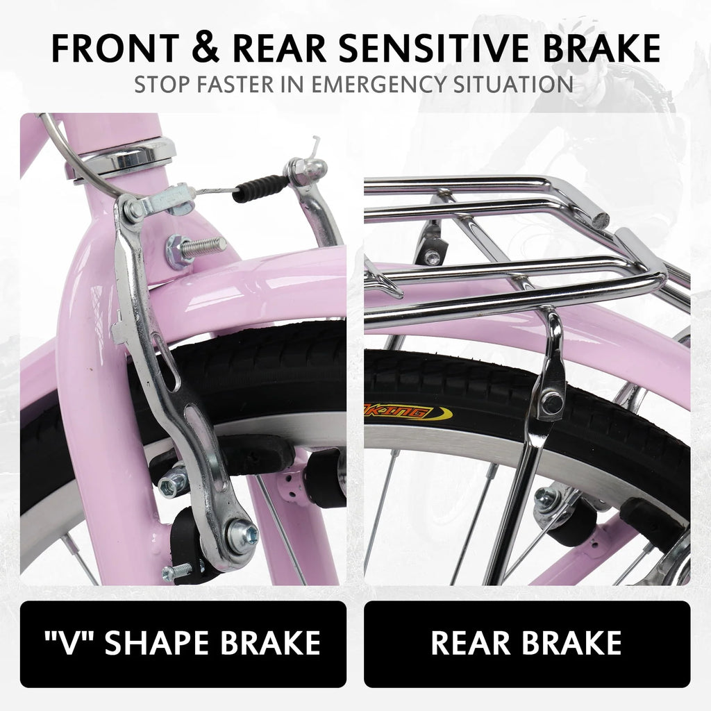 26 inch Commuter Bicycle with 7-speed, Baskets, Pink E374