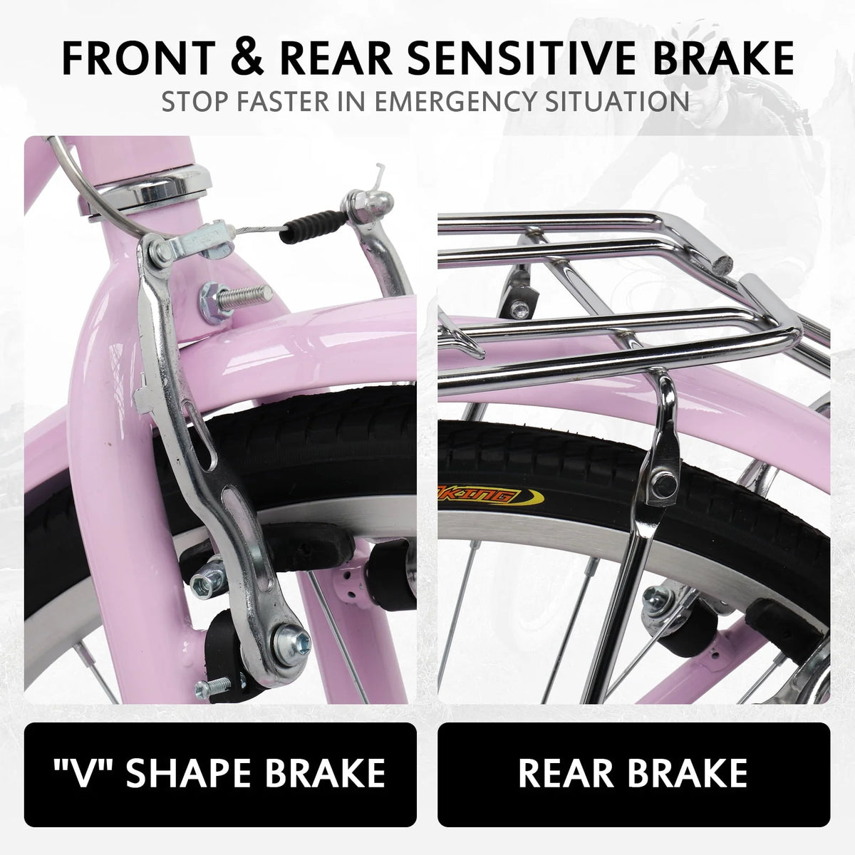 26 inch Commuter Bicycle with 7-speed, Baskets, Pink E374