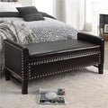 Espresso Faux Leather Storage Bench with Nailhead Trim B1717