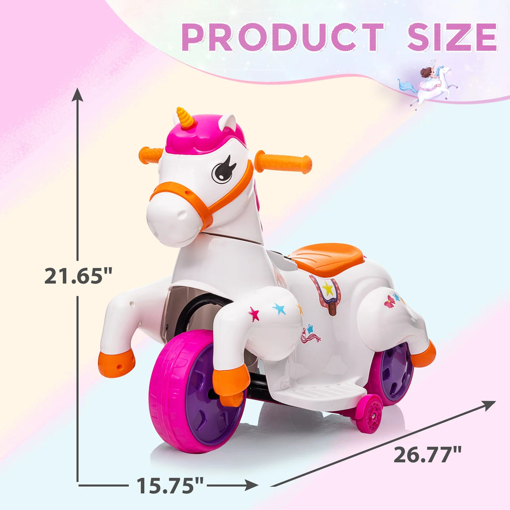 6V Unicorn Rocking Horse Toy Car with Music, Training Wheels L15891