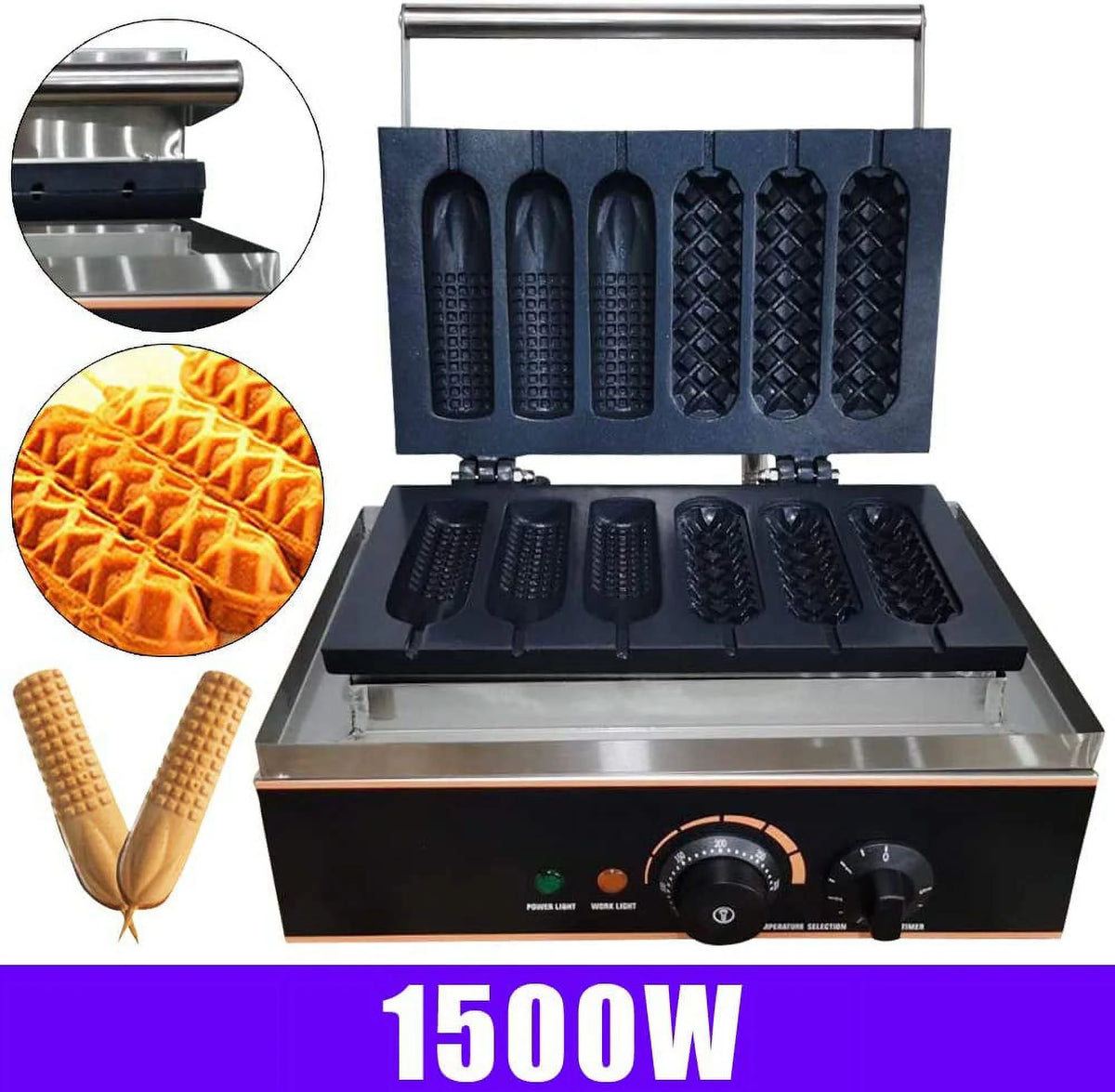 6 PCS Non Stick Stainless Steel Electric Waffle Maker 1500W U556