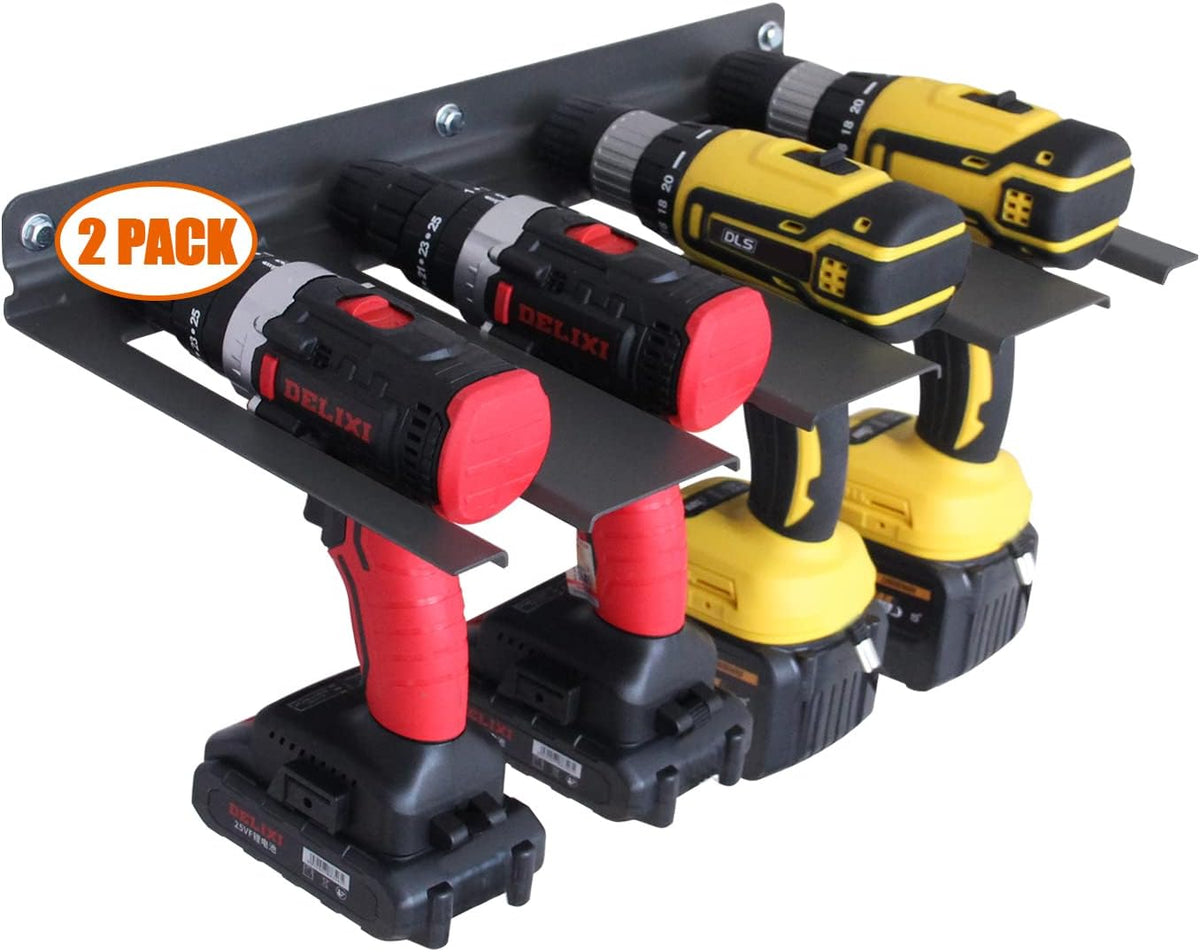 Cordless Drill Storage Rack Holds 4 Drills, Wall Mount Storage Holder, Heavy Duty Aluminum, Pack of 2 X6091