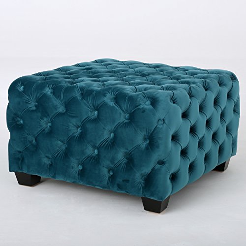 Dark Teal Velvet Ottoman Y968934