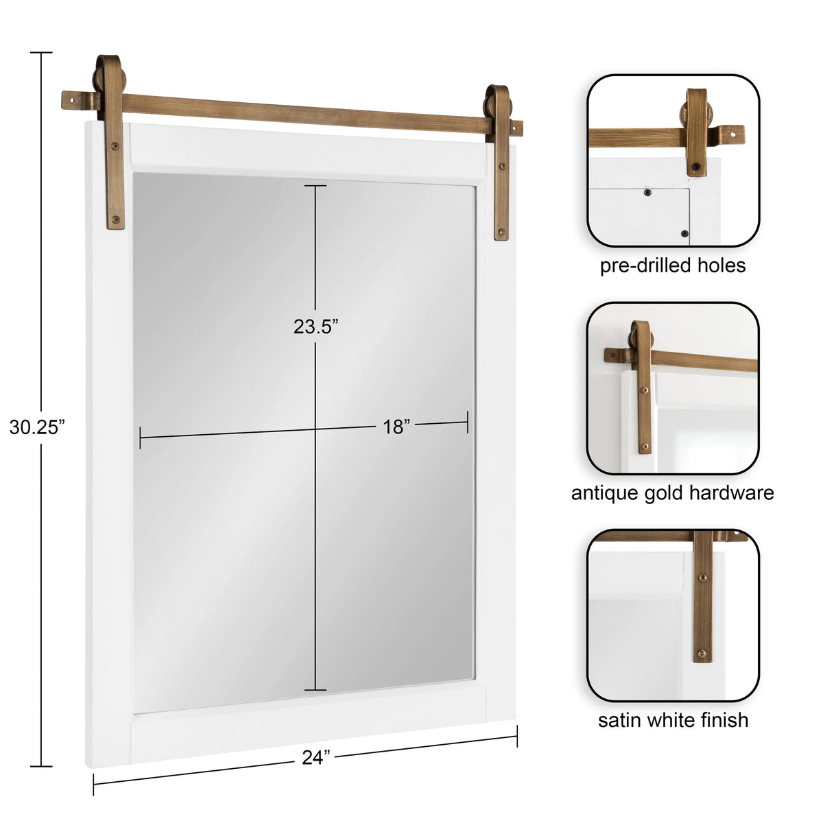 White and Antique Gold Wood Framed Wall Mirror R49056