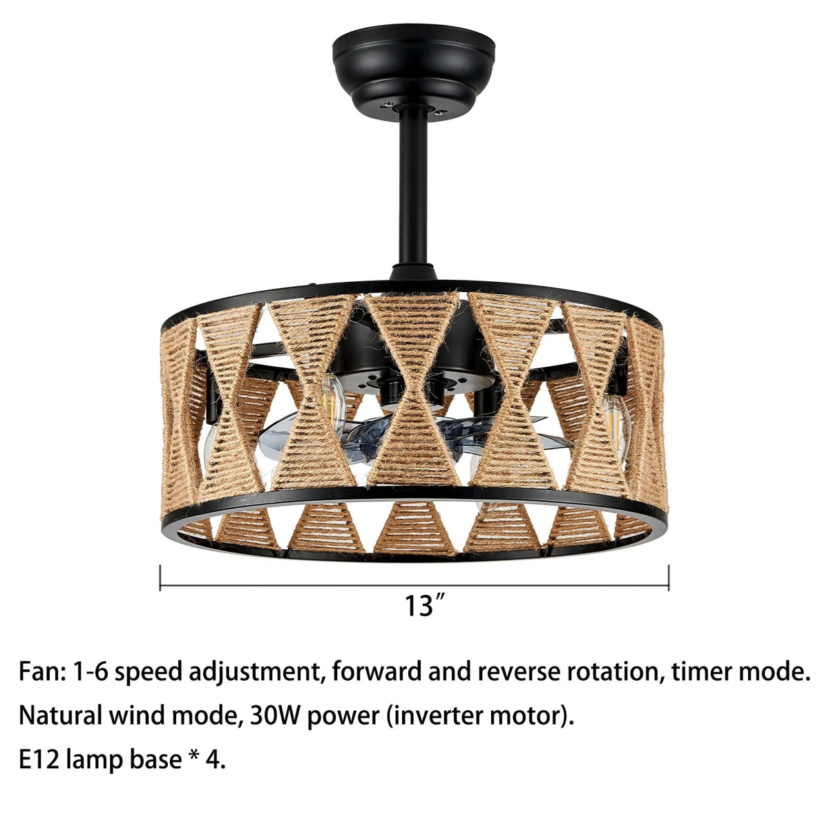 Rustic Caged Ceiling Fan with Lights and Remote H121