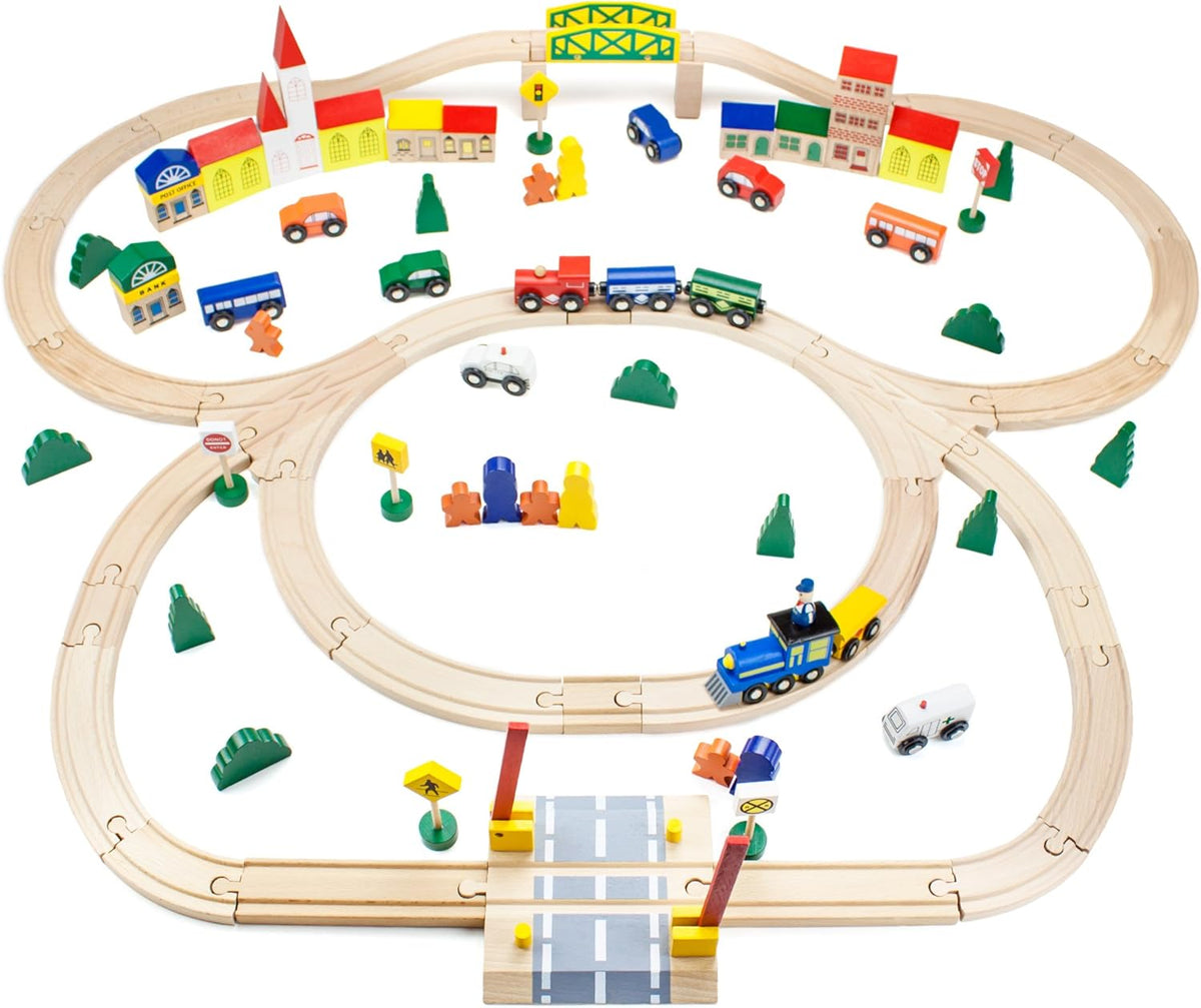 100-Piece Wooden Train Track Town Starter Set O77858
