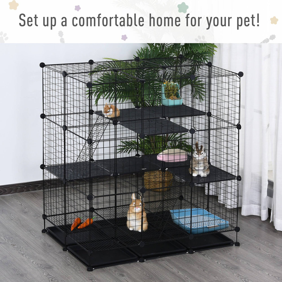 Black Steel Pet Playpen with Trays Z80721