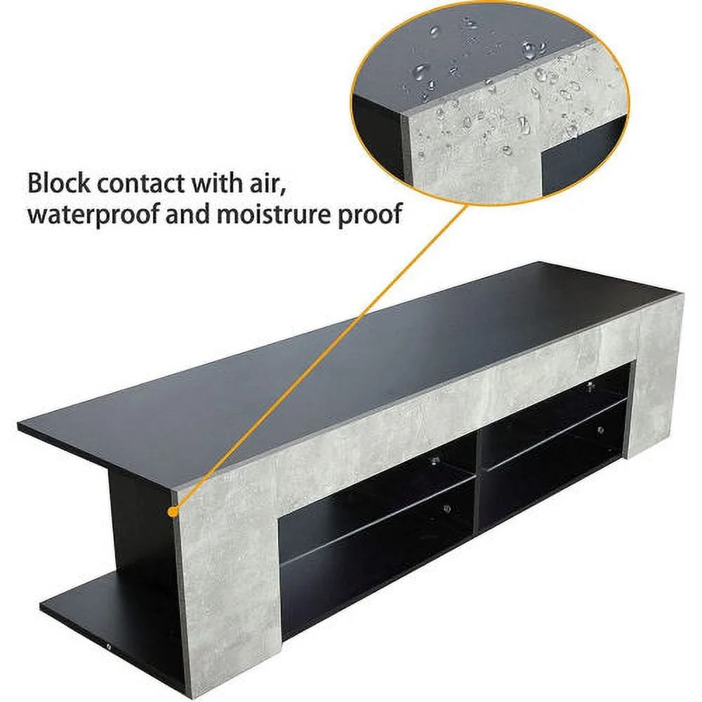 Black 57 Inch TV Stand with LED Lights and Glass Shelves I119