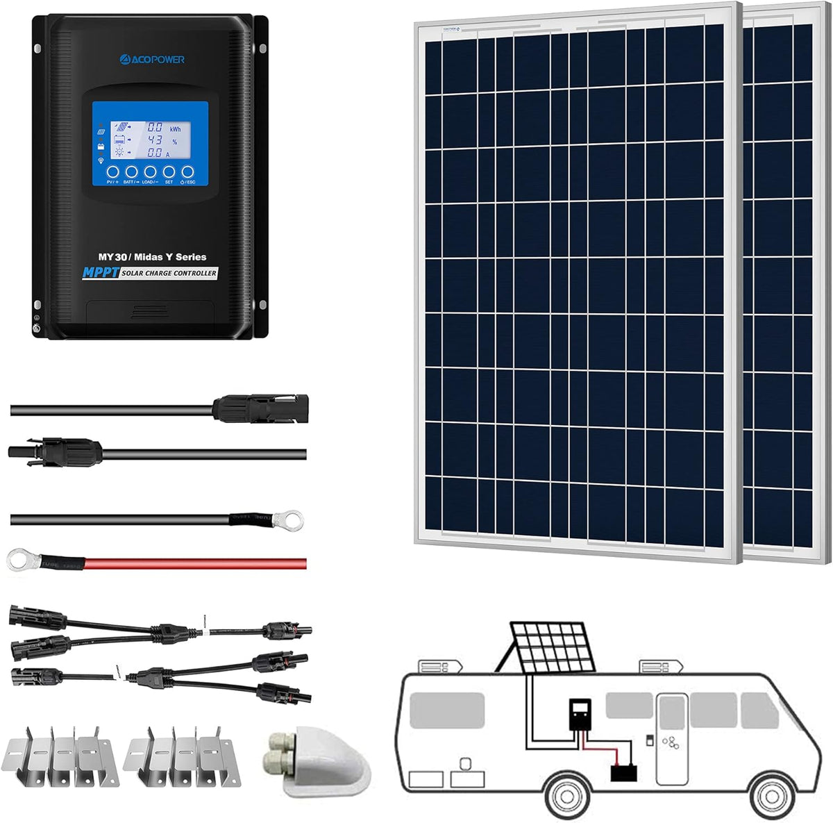 200W Polycrystalline Solar Panel Kit with 30A MPPT Controller E520