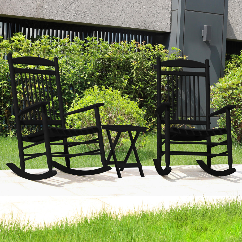 Black Wood Rocking Chair Set of 3 with Foldable Table N3152