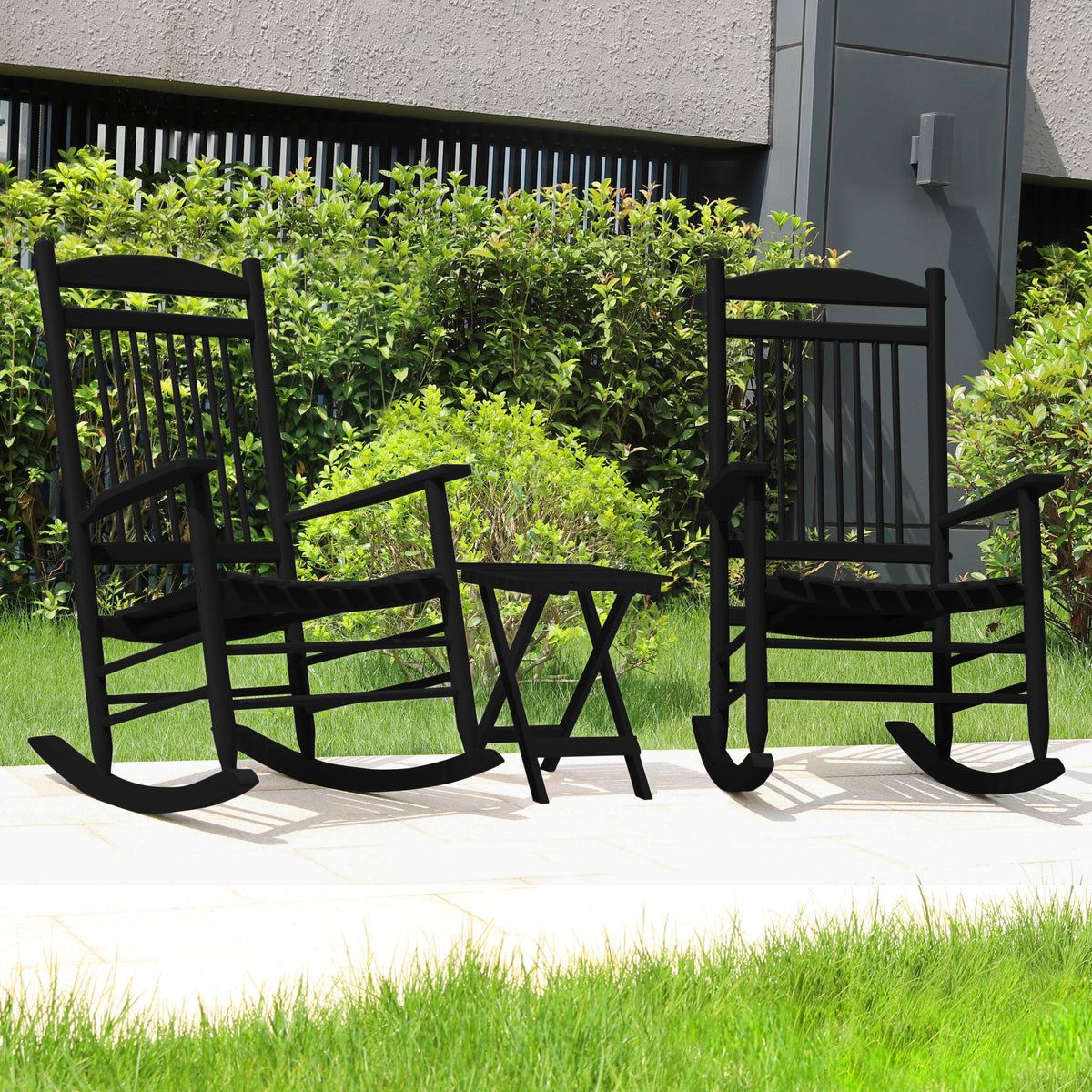 Black Wood Rocking Chair Set of 3 with Foldable Table N3152