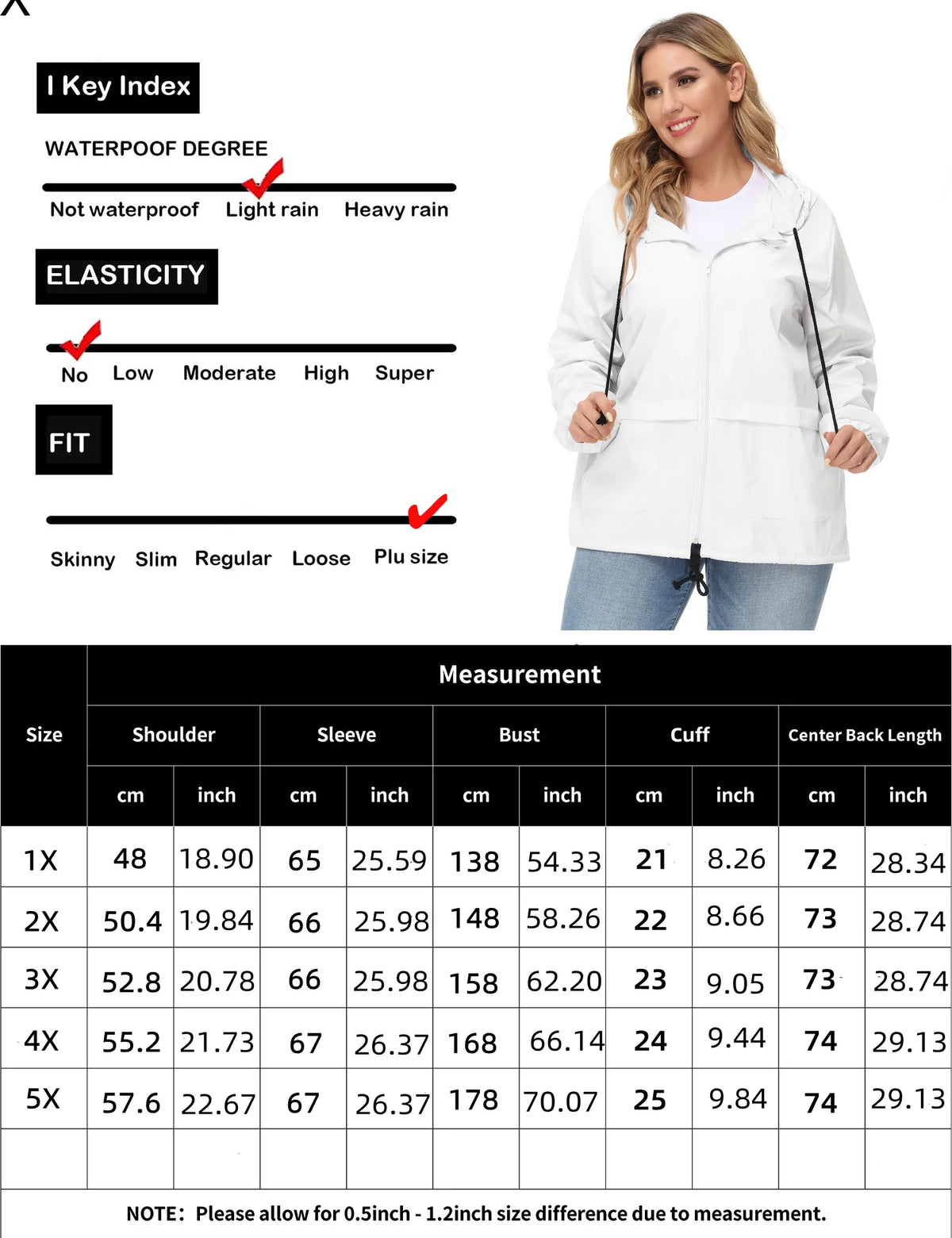 Plus Size Waterproof Hooded Rain Jacket U11304