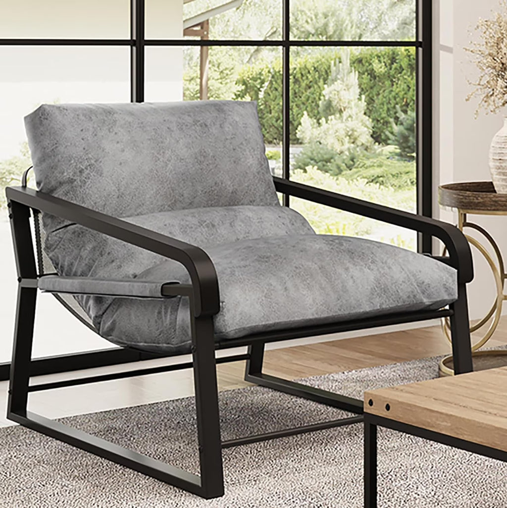 Oversized Upholstered Accent Chair with Wood Armrest, Grey B1922