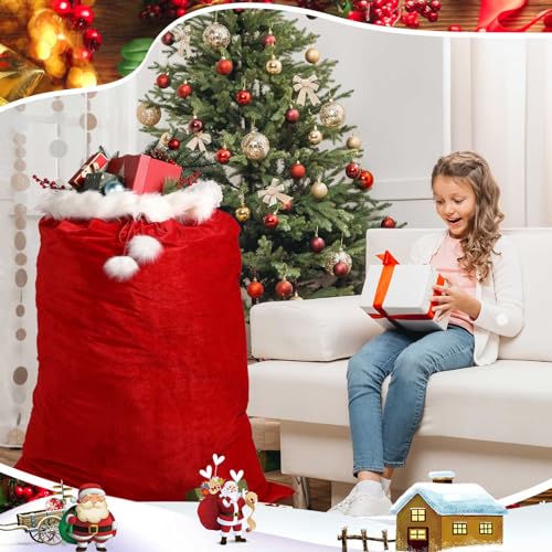 2 Pcs 56 x 36 Inch Extra Large Velvet Santa Gift Bag with Drawstring G541068