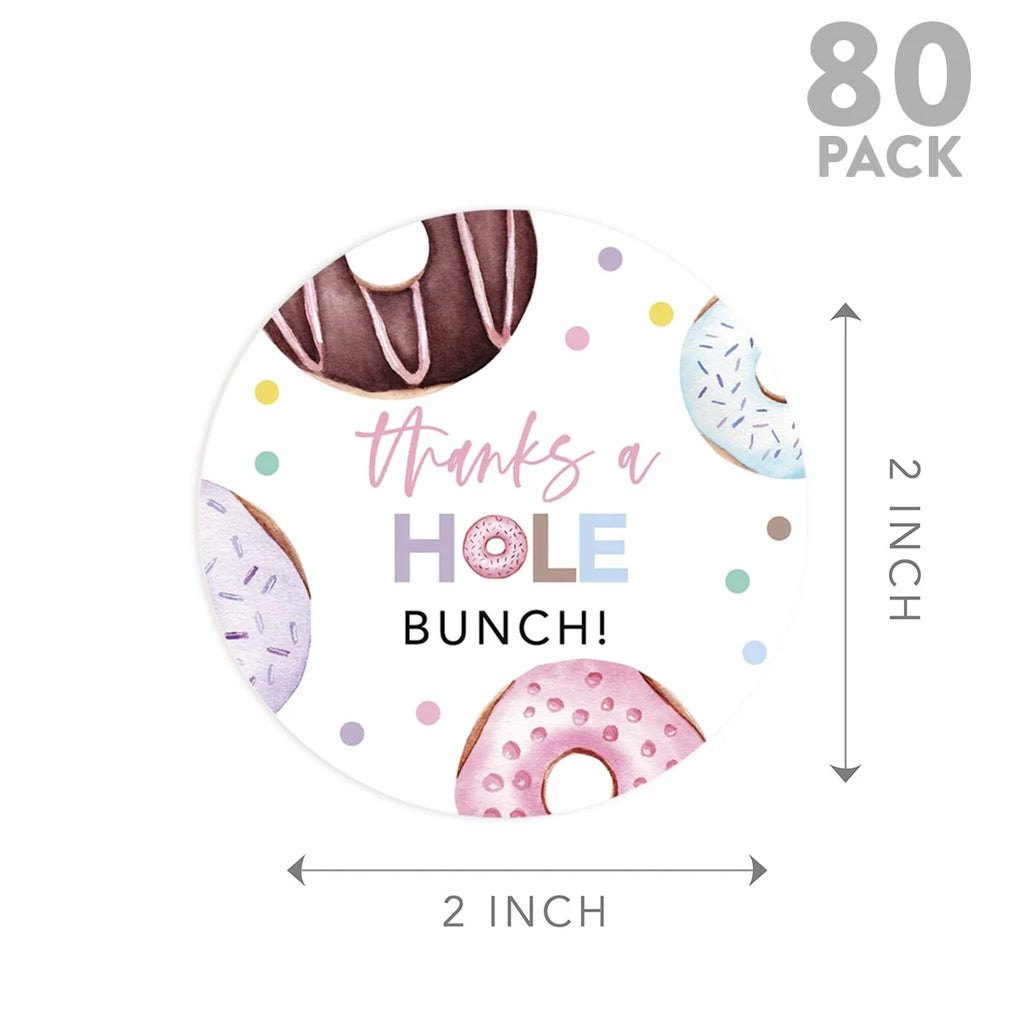 80-Pk 2-Inch Round Donut Birthday Stickers T7073
