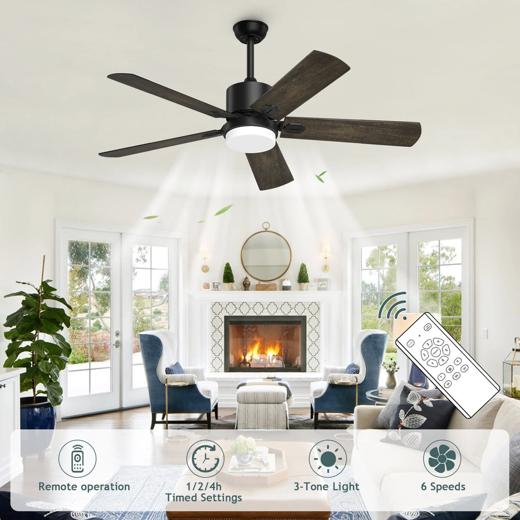 Ceiling Fan with Light and Remote Control, 52 '' 6-Speed Reversible 5 Wood Blades N97152