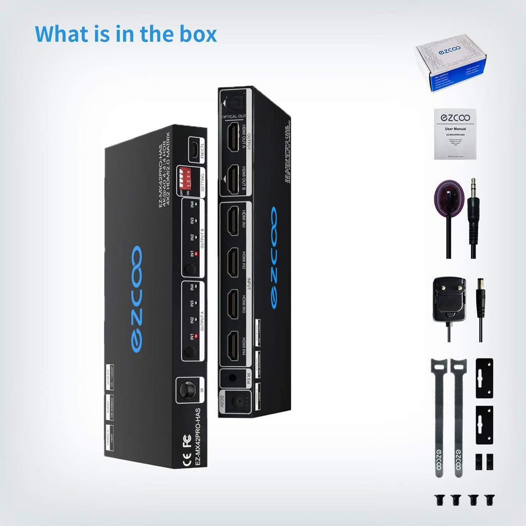HDMI Matrix 4 In 2 Out 4K 60Hz HDR 10 SPDIF 5.1CH Audio Extractor G303